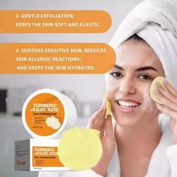 30 шт. очищающих дисков с койевой кислотой для удаления темных пятен и макияжа, спрессованные спонжи для лица с куркумой, мягкое очищение пор, отшелушивание, очистка лица, хлопок 30PCS