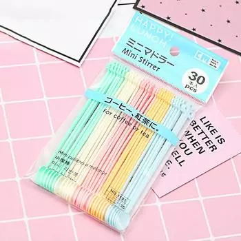 30 шт. Пластиковая ложка конфетного цвета с длинной ручкой для кофе, чая, мороженого, молока разноцветный