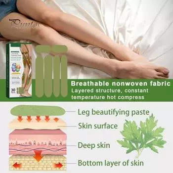 30 шт. Пластыри для уменьшения целлюлита на ногах Натуральная травяная формула Формирование ног для похудения Увлажняющие азиатские полыни Дышащие нежные пластыри для ухода за кожей 30PCS