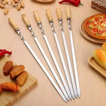 30 шт. плоская палка для барбекю стальная жаровня деревянная ручка большая плоская палка инструменты для барбекю на открытом воздухе палка для барбекю из нержавеющей стали