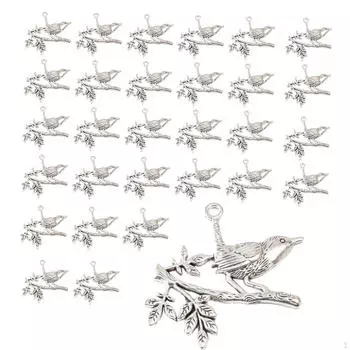 30 шт. подвеска-птица с бусинами для брелока ручной работы на молнии серебряный