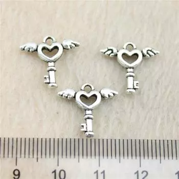 30 шт. подвески для изготовления ювелирных изделий ключ в форме крыла сердца 15x14 мм DIY модные ювелирные изделия принадлежности для рукоделия B13059 античный серебряного
