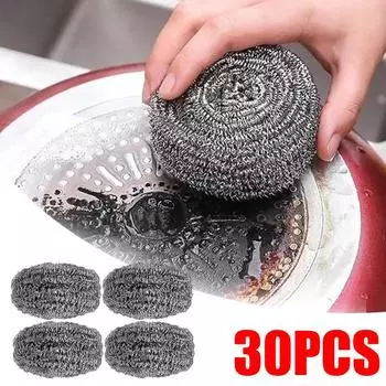 30 шт. прочных стальных шариков для чистки из нержавеющей стали, шарики для мытья посуды, чистящие средства для кухни, губки для чистки инструментов 6pcs