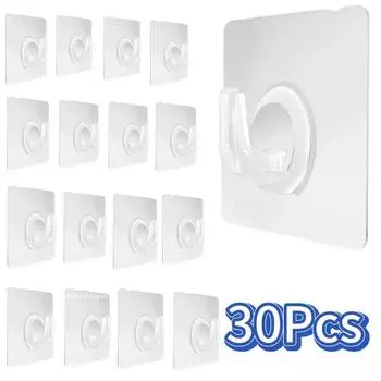 30 шт. прозрачный пластиковый прочный настенный крючок для кухни, ванной, офиса, хранения, не оставляет следов, не царапается, водонепроницаемые самоклеящиеся крючки