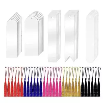 30 шт. пустые акриловые закладки, прозрачные прямоугольные маркеры для книг, заготовки для закладок на заказ с мини-закладками и кисточками