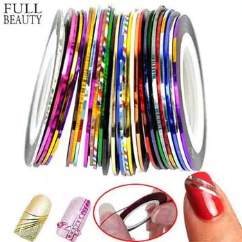 30 шт. разноцветные наклейки в рулонах, полосатая лента, набор для самостоятельного изготовления ногтей, УФ-гель, кончики, украшение для дизайна ногтей