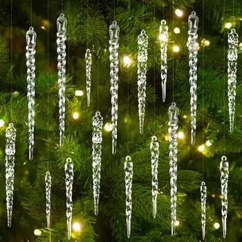 30 шт. Рождественские елочные украшения в виде сосулек, прозрачные акриловые рождественские елочные украшения в виде лося, искусственные хрустальные сосульки