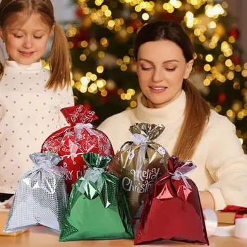 30 шт. Рождественские подарочные пакеты, многоразовые праздничные подарочные упаковочные пакеты, рождественские упаковочные пакеты с лентами-завязками для подарков на вечеринки