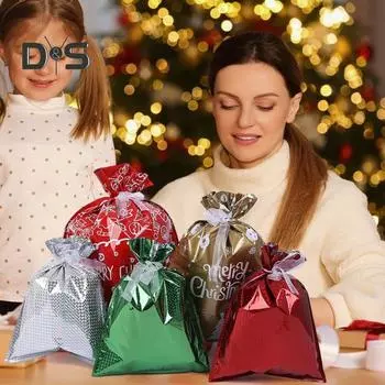 30 шт. Рождественские подарочные пакеты, многоразовые праздничные подарочные упаковочные пакеты, рождественские упаковочные пакеты с лентами-завязками для подарков на вечеринки A