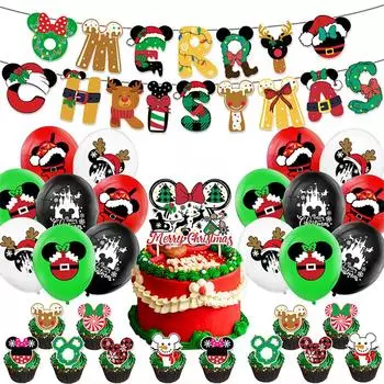 30 шт. Рождественские украшения для вечеринки Микки, включая баннер, топпер для торта, воздушный шар
