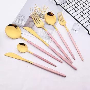 30 шт. розового золота из нержавеющей стали столовые приборы набор нож десертная вилка ложка набор столовых приборов зеркало кухонный столовый набор серебряный