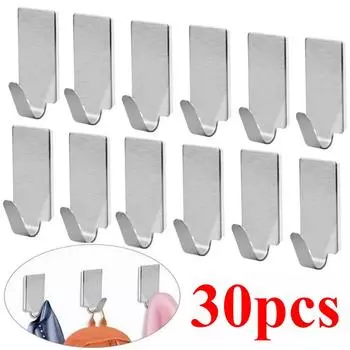 30 шт. самоклеящийся крючок из нержавеющей стали, маленький тяжелый настенный крючок, органайзер для ванной комнаты, вешалка для полотенец, многоцелевой кухонный крючок Single hook-5PCS