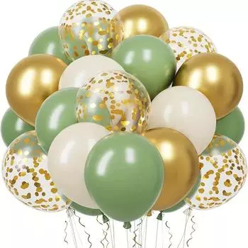 30 шт. шалфейно-зеленый песочно-белый золотой набор воздушных шаров с конфетти для украшения дня рождения, свадьбы, детского душа, выпускного, вечеринки с эвкалиптом Other