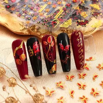 30 шт. Штамповка золотых смешанных наклеек для дизайна ногтей самоклеящиеся наклейки для ногтей в виде бабочек и звезд украшения принадлежности для стилистов по маникюру