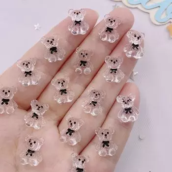 30 шт. Смола Каваи Цветные 3D Мини Медведь Шармы для Нейл-арта Плоская спинка Стразы Скрапбукинг Фигурки Аксессуары для DIY Ювелирных изделий Поделки прозрачный