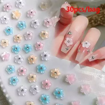 30 шт. смоляных 3D-цветочных украшений для ногтей, милый маникюр смешанного размера