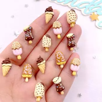 30 шт. смоляных мини-цветных фигурок в виде рожка для мороженого с шоколадом и кунжутом, плоских камней, сделай сам, скрапбукинг, декор, аксессуары, ремесла