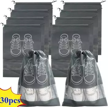 30 шт. Сумка для хранения обуви с уплотненным нетканым ремешком для горловины, большая вместимость, дорожная водонепроницаемая сумка для обуви, влагонепроницаемая M-1PCS