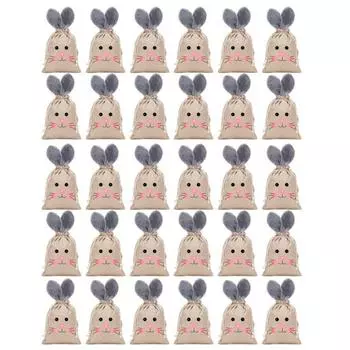 30 шт., сумка с пасхальным кроликом и упаковкой на шнурке, простые премиум-мешочки с пушистыми кроличьими ушками, мешочки для кролика, товары для вечеринок 1 Set