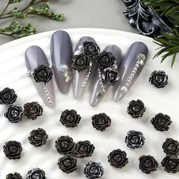 30 шт. Винтажные темно-розовые 3D-подвески для ногтей с золотисто-серебристыми искусственными цветами для украшения ногтей на День святого Валентина, маникюрные принадлежности