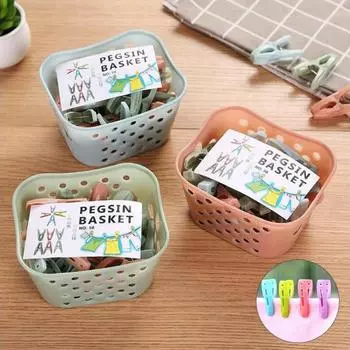 30 шт. ветрозащитные прищепки для стирки одежды, зажимы для сушки с корзиной для хранения зелёный