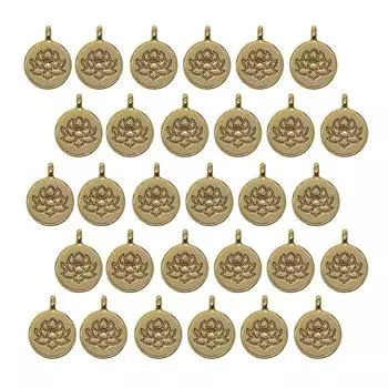 30 шт. винтажные золотые гравированные круглые подвески для йоги с цветком лотоса для самостоятельного изготовления as described