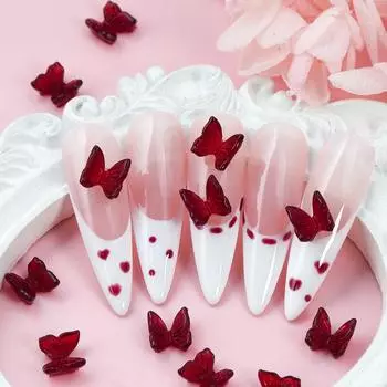 30 шт. Y2K винно-красные смоляные подвески-бабочки для ногтей, принадлежности, милая вишнево-красная, элегантный темперамент, детали для самостоятельного дизайна ногтей, украшения