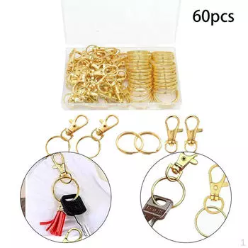 30 шт., застежки-когти омара, крючки для ключей с кольцами для ключей, крючок-зажим, металлический золотой