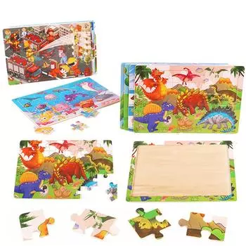 30 штук деревянные головоломки мультфильм животные трафик танграм деревянные 3d головоломки развивающие игрушки для детей подарки One Size