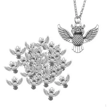 30 штук подвеска-подвеска в виде совы, металлические антикварные подвески с животными, подвески с отверстием для брелка серебряный