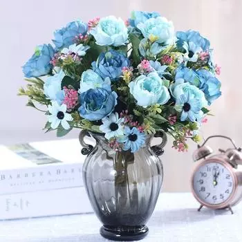 30 см искусственные цветы пиона, детское дыхание, шелковый свадебный букет, цветы ромашки, свадебный домашний декор синий