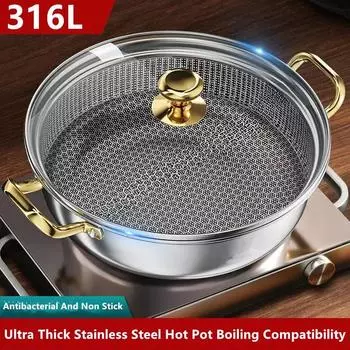 30 см кастрюля для супа из нержавеющей стали Wok с антипригарным покрытием Honeycomb с крышкой Бытовая сковорода Индукционная плита Газовая плита Универсальная кастрюля