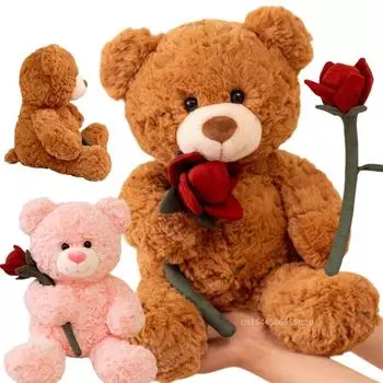 30 см креативная мультяшная плюшевая кукла в виде медведя из розового медведя, коричневая розовая кудрявая плюшевая игрушка в виде медведя для домашнего декора, подарок на День святого Валентина для девушки about 30cm