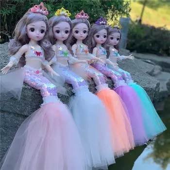 30 см кукла-русалка BJD с одеждой, головные уборы, 13 суставов, модная принцесса, платье русалки для маленьких девочек, аксессуары для кукол, игрушка своими руками в подарок оранжевый
