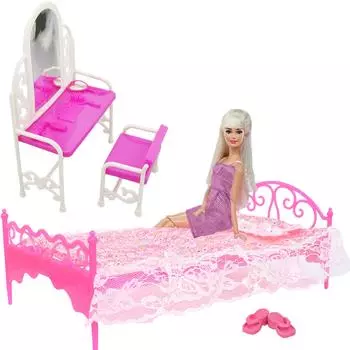 30 см куклы, мебель для кукольного домика, комод + кровать + пижамы + тапочки, аксессуары принцессы для спальни для куклы Барби, детский игрушечный набор для девочек(НЕТ КУКЛ)