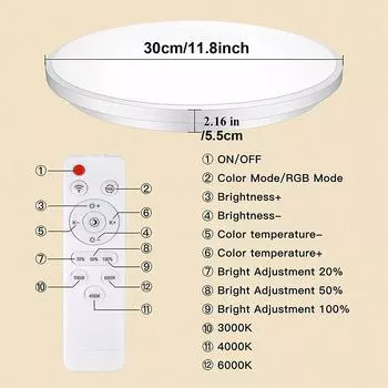 30 см RGBCW светодиодные потолочные светильники круглая панель пульт дистанционного управления диммируемый встраиваемый светильник меняющий цвет лампа спальня кухня 24 Вт AC220-240V