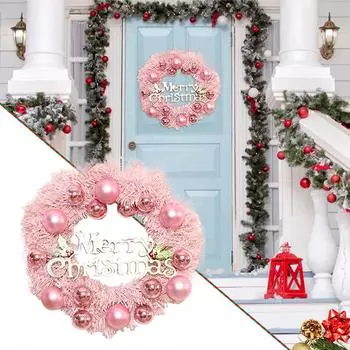 30 см Рождественский розовый венок из розового золота с шаром и буквой Merry Christmas Window Door Garland 2024 Navidad Happy New Year Decoration