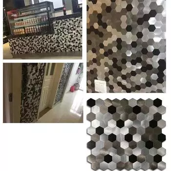 30 см самоклеящаяся шестигранная 3D настенная плитка для кухонного фартука, ванной комнаты, гостиной, алюминиевая металлическая мозаика, наклейка 1 Pcs