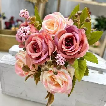 30 см в длину искусственный цветок 6 жемчужин розы искусственные цветы премиум цветочный букет маленькие розы шелковые цветы