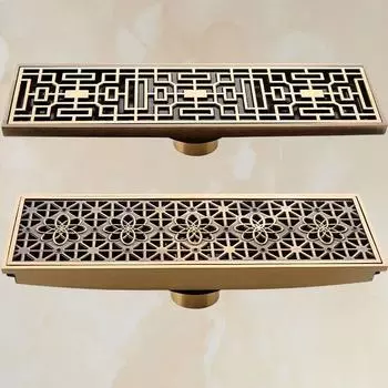 30 см x 8 см прямоугольный латунный античный матовый резной слив для ванной комнаты, кухни, душевой комнаты, крыльца, сито для слива в пол