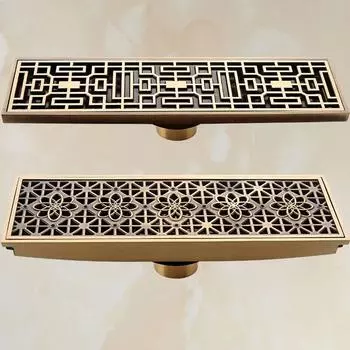 30 см x 8 см прямоугольный латунный античный матовый резной слив для ванной комнаты, кухни, душевой комнаты, крыльца, сито для слива в пол