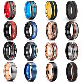 30 стилей, мужское синее рифленое черное кольцо из нержавеющей стали, дерево коа и ракушка из морского ушка, инкрустация в виде стрелки, красное кольцо с метеоритом, мужское обручальное кольцо 10