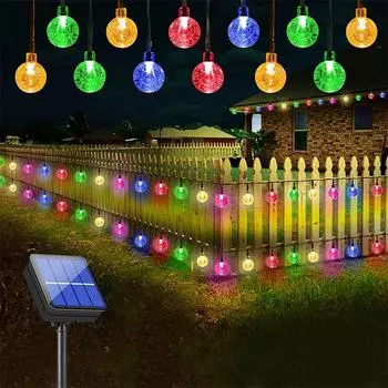30 светодиодных солнечных хрустальных гирлянд, уличные гирлянды, водонепроницаемая солнечная пейзажная лампа, освещение сада, патио, лужайки, двора, Рождественский декор теплый белый