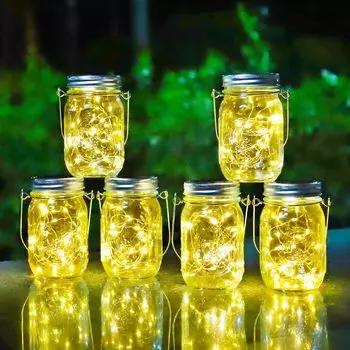 30 светодиодных солнечных лампочек Mason Jar, водонепроницаемая крышка Fairy Firefly Jar с ручками, светильники для патио, сада, свадебного украшения (Нет банки)