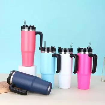 30 унций соломенная термокружка из нержавеющей стали 304 с ручкой, большая емкость, термоизолированная, двухслойная вакуумная кофейная чашка 401-500ml чёрный