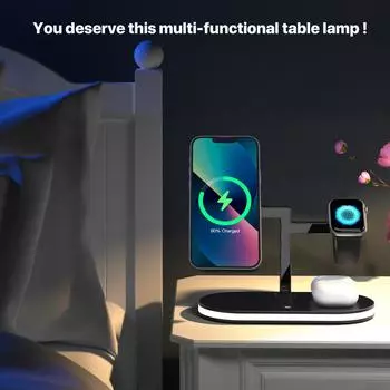 30 Вт 4 в 1 магнитная беспроводная зарядная подставка для быстрой зарядки док-станция для iPhone 14 13 12 Pro Max Apple Watch 8 7 6 Airpods Pro чёрный