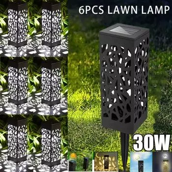 30 Вт 6 шт. Солнечный газонный светильник с заземлением, солнечный светильник из нержавеющей стали, небольшой трубчатый светильник, водонепроницаемый для наружного ландшафтного освещения для заднего двора Warm light-1pcs