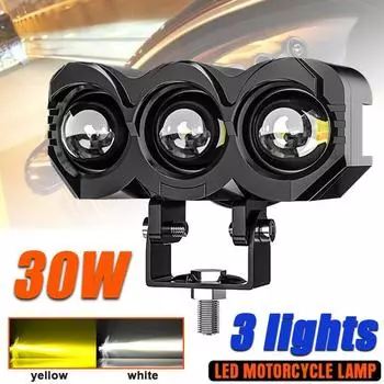 30 Вт мини светодиодный фара для мотоцикла, прожектор, ангельский светильник с 3 лампами, белый и желтый двойной светильник, противотуманные фары чёрный