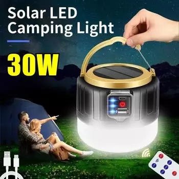 30 Вт Солнечный фонарь для кемпинга Внешний аккумулятор светодиодные фонари для кемпинга с дистанционным управлением водонепроницаемый уличный фонарь для палатки перезаряжаемый фонарик 10W