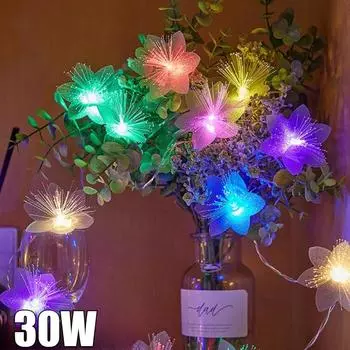 30 Вт светодиодная оптоволоконная гирлянда на батарейках рождественское украшение для вечеринки новогодний декор искусственные цветы гирлянда 1.5M-10LED